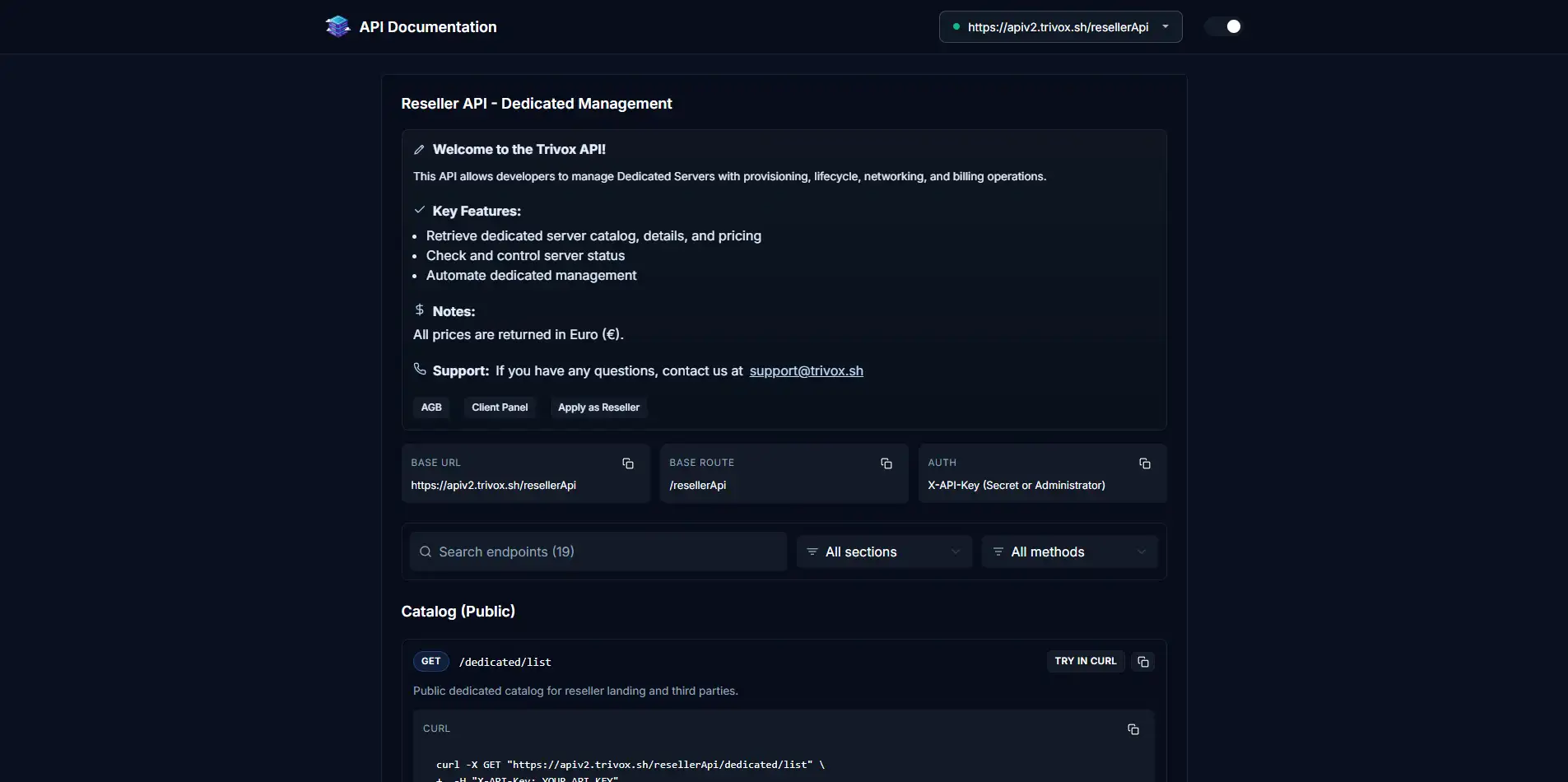 API interface preview