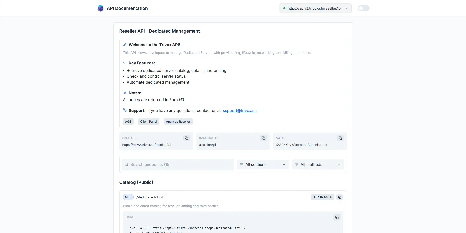 API interface preview